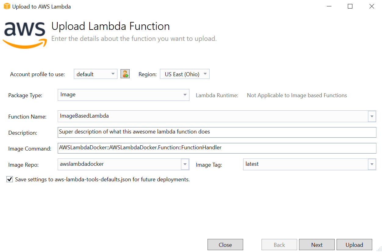 Lambda Docker Image | publish to lambda